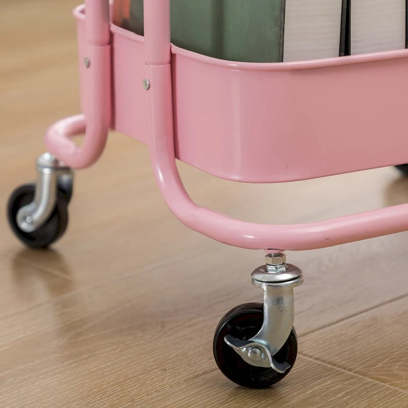 Chariot de rangement à 3 niveaux en métal rose avec roulettes - 31*14*18