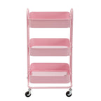 Chariot de rangement à 3 niveaux en métal rose avec roulettes - 31*14*18