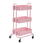 Chariot de rangement à 3 niveaux en métal rose avec roulettes - 31*14*18