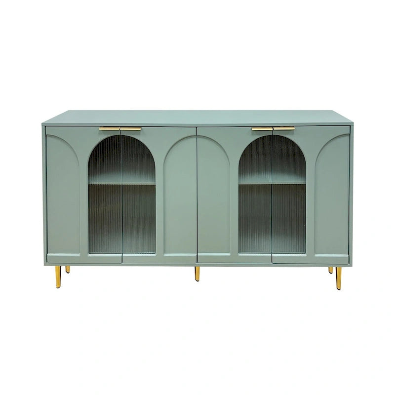 Buffet laqué à 4 portes vitrées, meuble de rangement pour salon, vert menthe