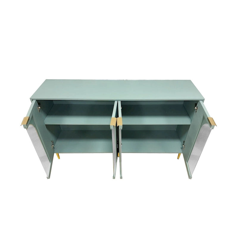 Buffet laqué à 4 portes vitrées, meuble de rangement pour salon, vert menthe