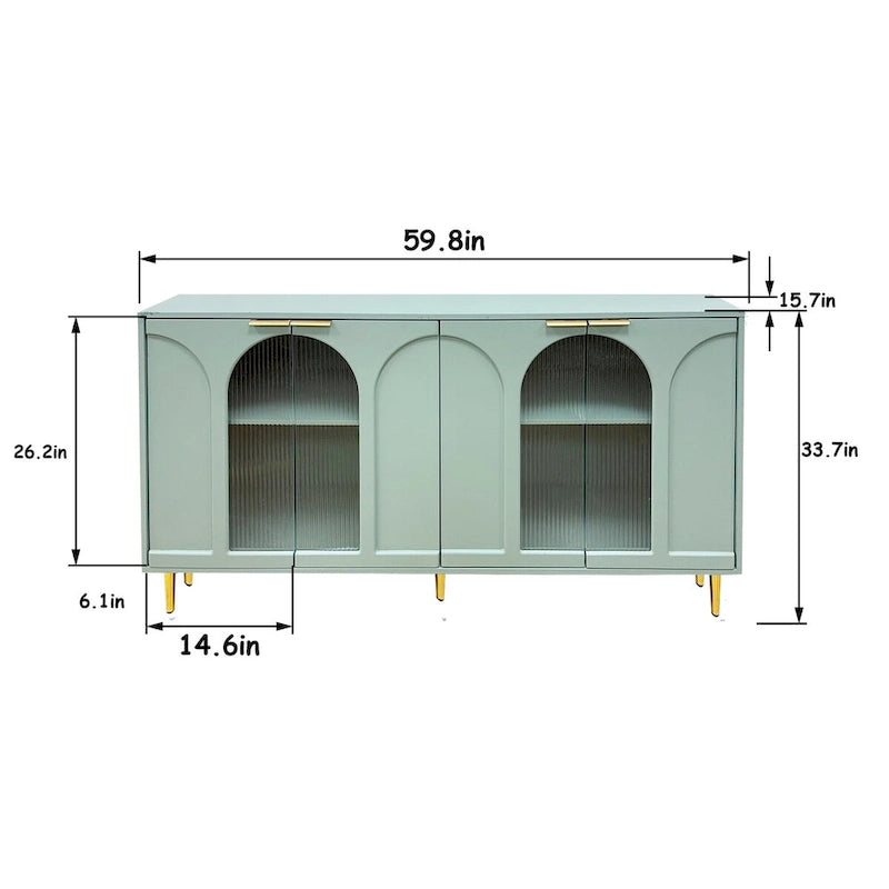 Buffet laqué à 4 portes vitrées, meuble de rangement pour salon, vert menthe