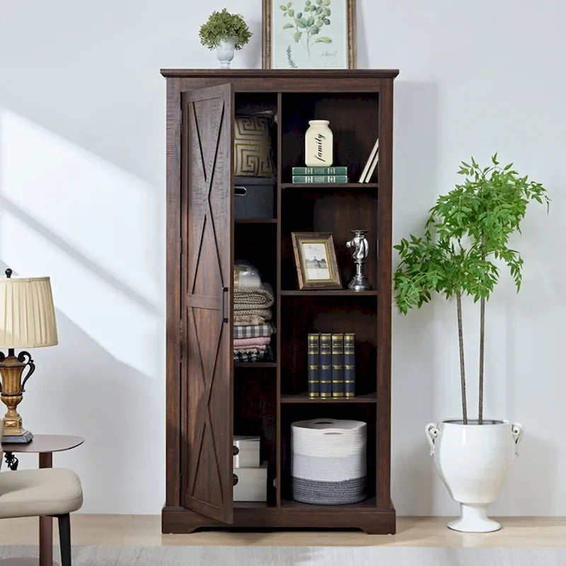 Armoire de rangement haute en bois avec porte de grange
