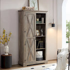 Armoire de rangement haute en bois avec porte de grange