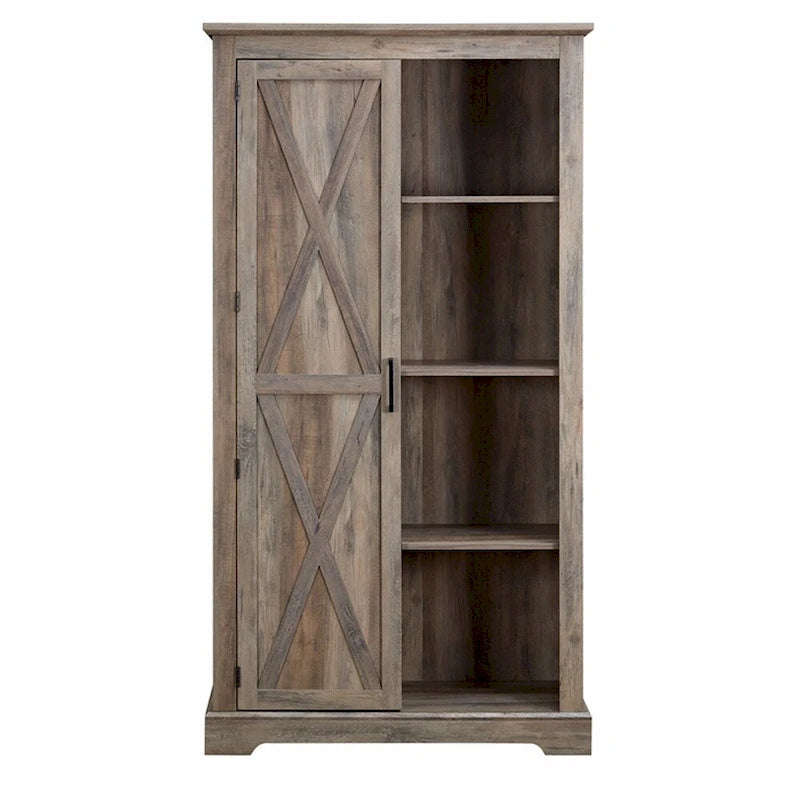 Armoire de rangement haute en bois avec porte de grange