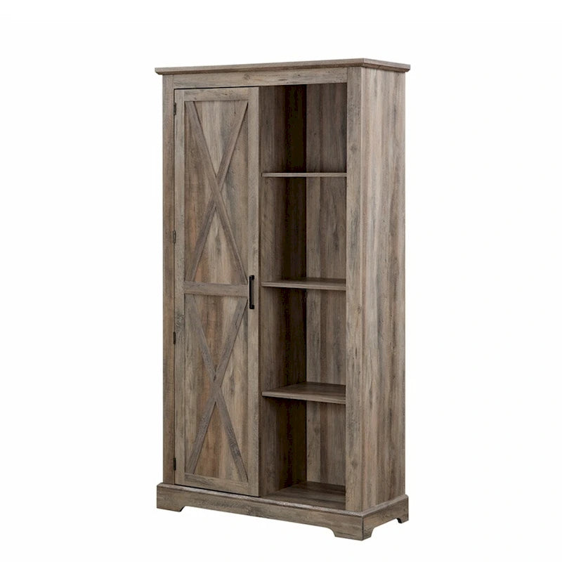 Armoire de rangement haute en bois avec porte de grange