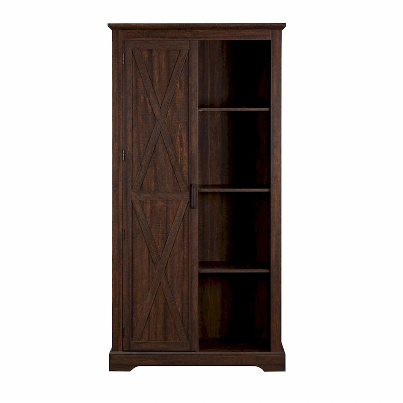 Armoire de rangement haute en bois avec porte de grange