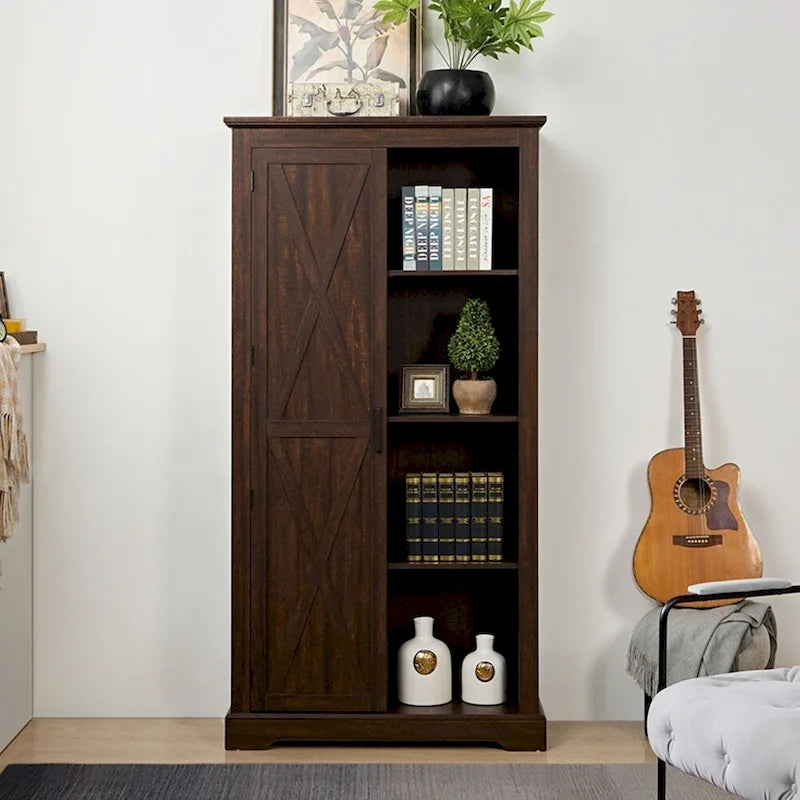 Armoire de rangement haute en bois avec porte de grange