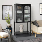Armoire à étagères réglables avec 2 portes cintrées en verre