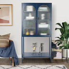 Armoire à étagères réglables avec 2 portes cintrées en verre