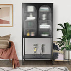 Armoire à étagères réglables avec 2 portes cintrées en verre