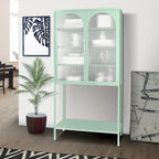 Armoire à étagères réglables avec 2 portes cintrées en verre
