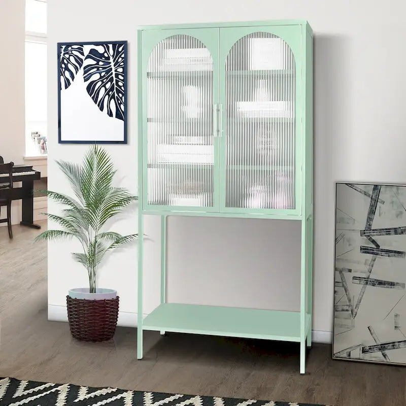 Armoire à étagères réglables avec 2 portes cintrées en verre