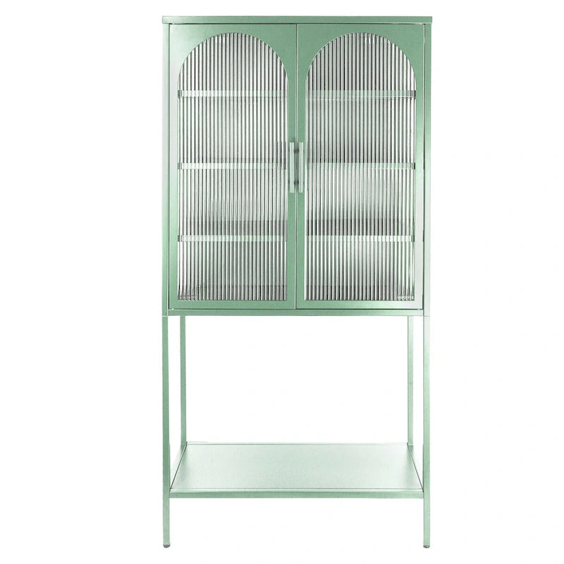 Armoire à étagères réglables avec 2 portes cintrées en verre