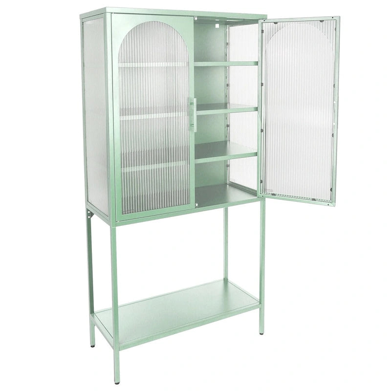 Armoire à étagères réglables avec 2 portes cintrées en verre