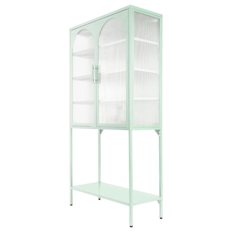 Armoire à étagères réglables avec 2 portes cintrées en verre