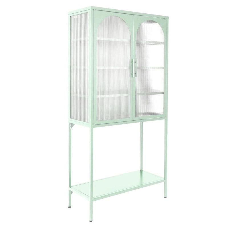 Armoire à étagères réglables avec 2 portes cintrées en verre