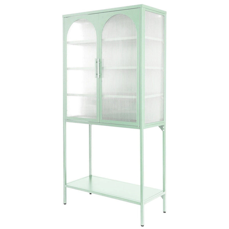 Armoire à étagères réglables avec 2 portes cintrées en verre