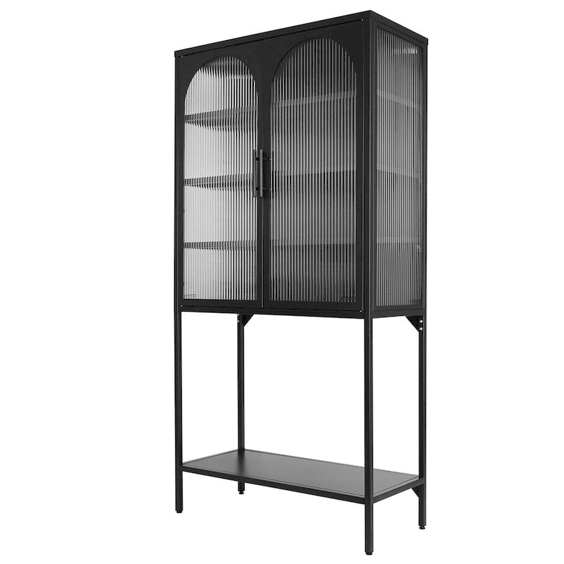 Armoire à étagères réglables avec 2 portes cintrées en verre