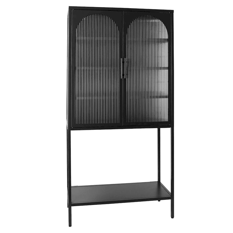 Armoire à étagères réglables avec 2 portes cintrées en verre