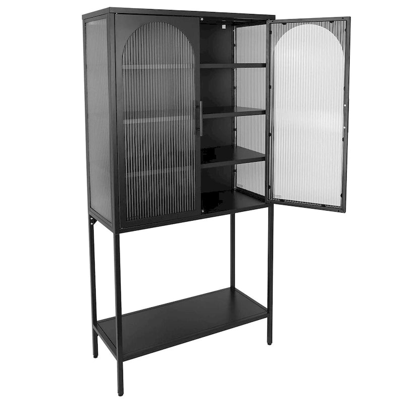 Armoire à étagères réglables avec 2 portes cintrées en verre