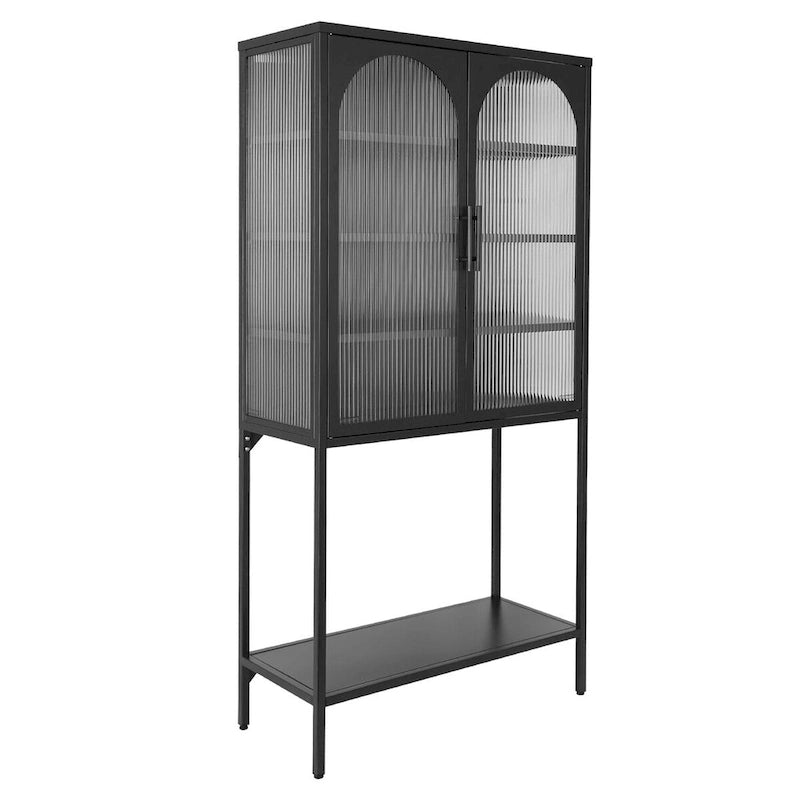 Armoire à étagères réglables avec 2 portes cintrées en verre