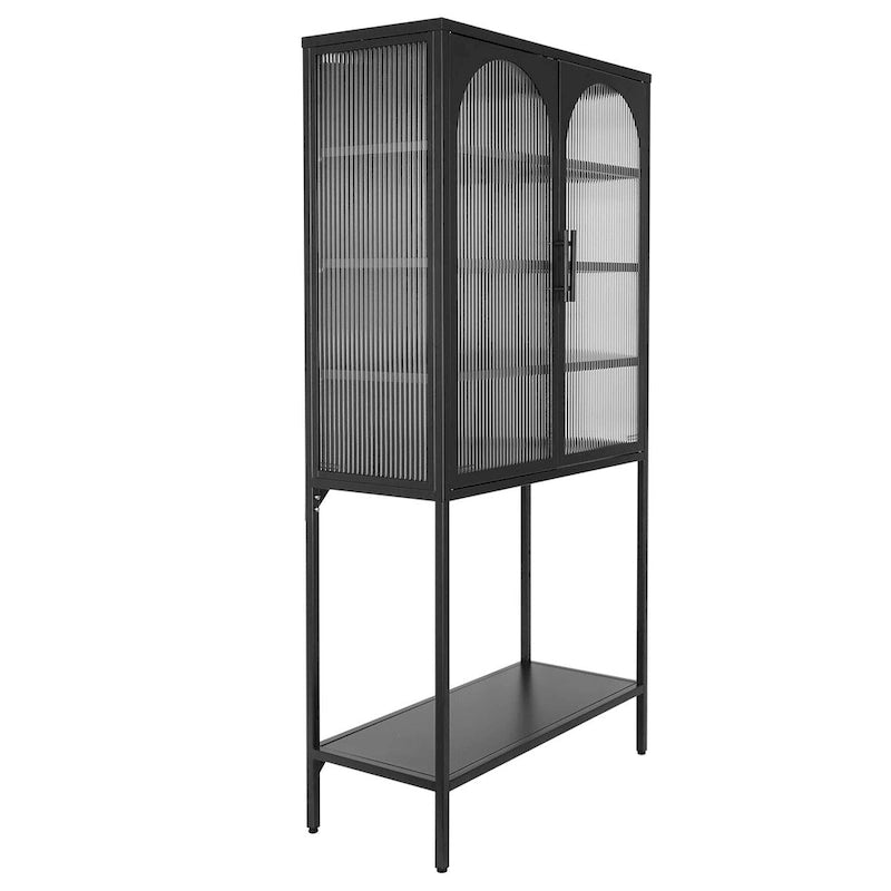 Armoire à étagères réglables avec 2 portes cintrées en verre