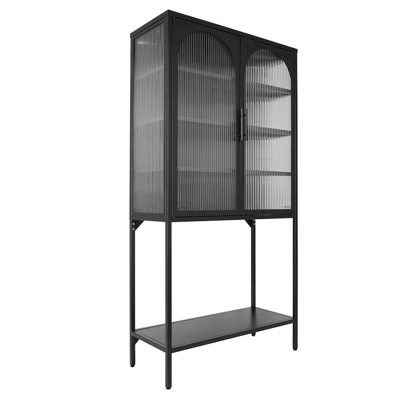 Armoire à étagères réglables avec 2 portes cintrées en verre