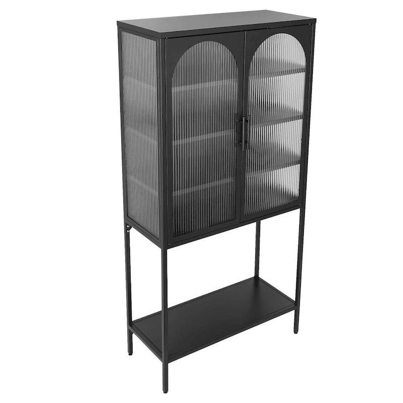 Armoire à étagères réglables avec 2 portes cintrées en verre