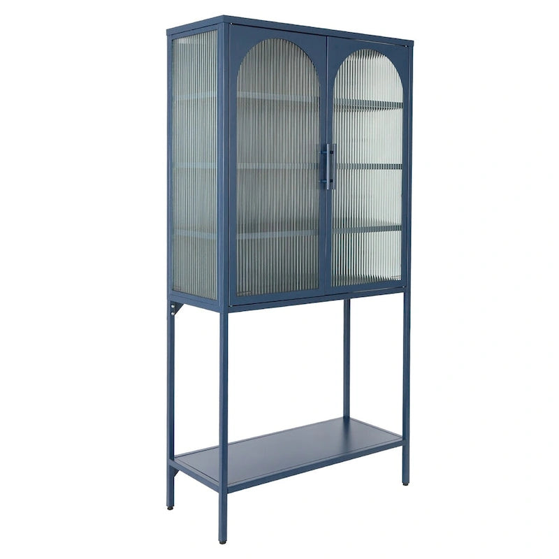 Armoire à étagères réglables avec 2 portes cintrées en verre