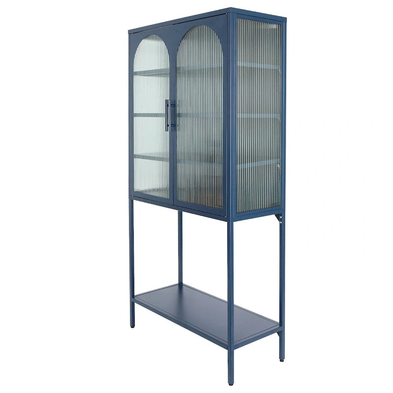 Armoire à étagères réglables avec 2 portes cintrées en verre