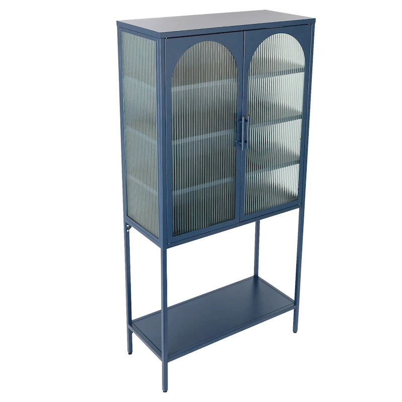 Armoire à étagères réglables avec 2 portes cintrées en verre