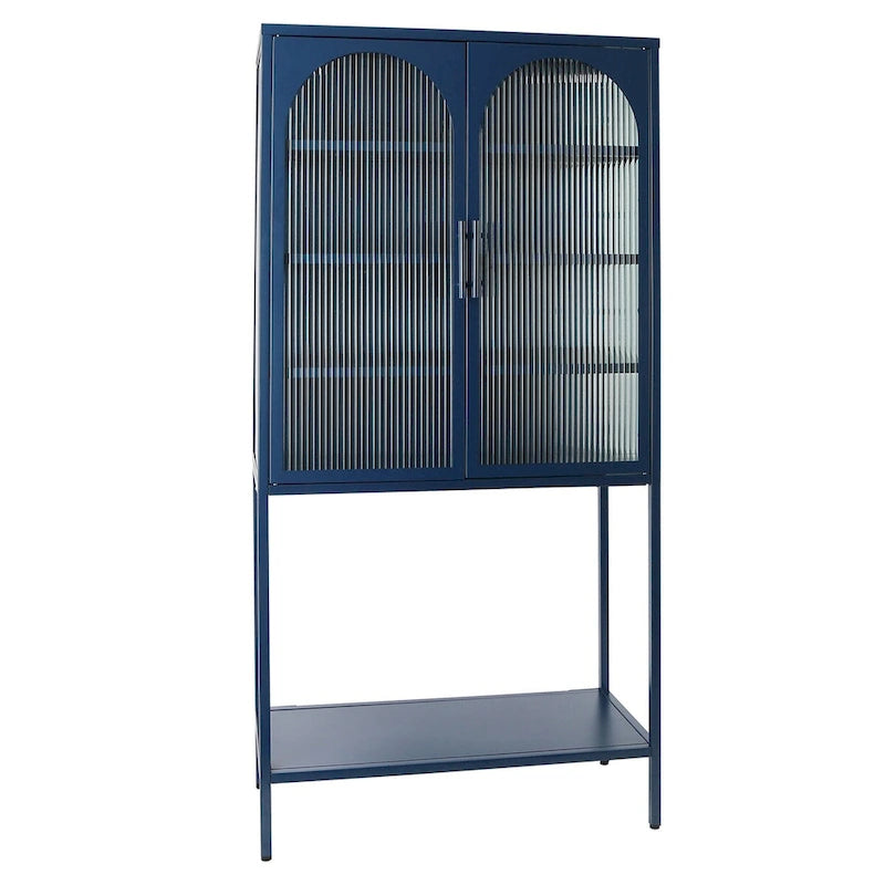 Armoire à étagères réglables avec 2 portes cintrées en verre