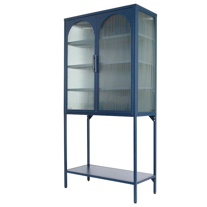 Armoire à étagères réglables avec 2 portes cintrées en verre