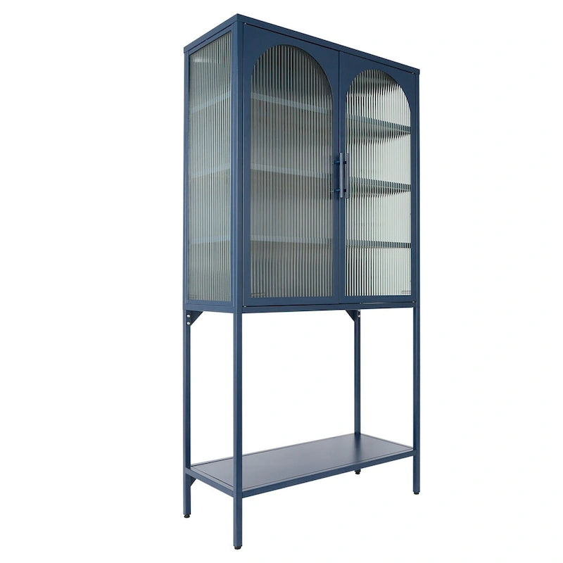 Armoire à étagères réglables avec 2 portes cintrées en verre