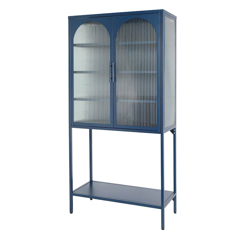 Armoire à étagères réglables avec 2 portes cintrées en verre