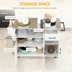Îlot de cuisine mobile avec rangements, tiroir, 3 placards, étagère à épices et porte-serviettes, blanc