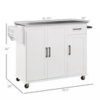 Îlot de cuisine mobile avec rangements, tiroir, 3 placards, étagère à épices et porte-serviettes, blanc