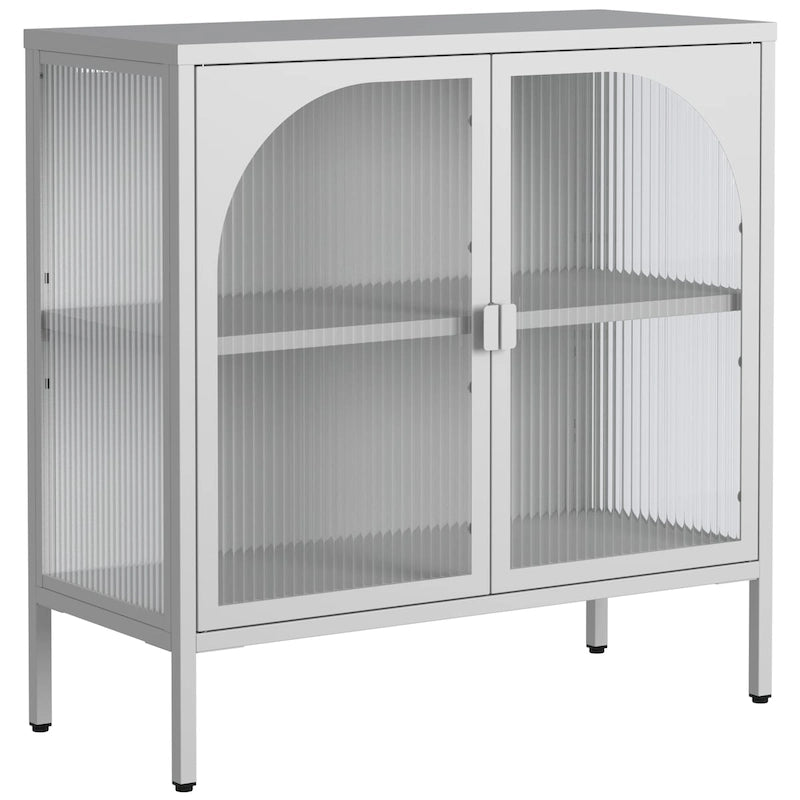 Buffet en métal, meuble de rangement d'appoint avec 2 portes vitrées, meuble bar à café avec étagères réglables, capacité de charge de 90 kg