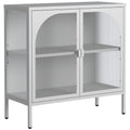 Buffet en métal, meuble de rangement d'appoint avec 2 portes vitrées, meuble bar à café avec étagères réglables, capacité de charge de 90 kg