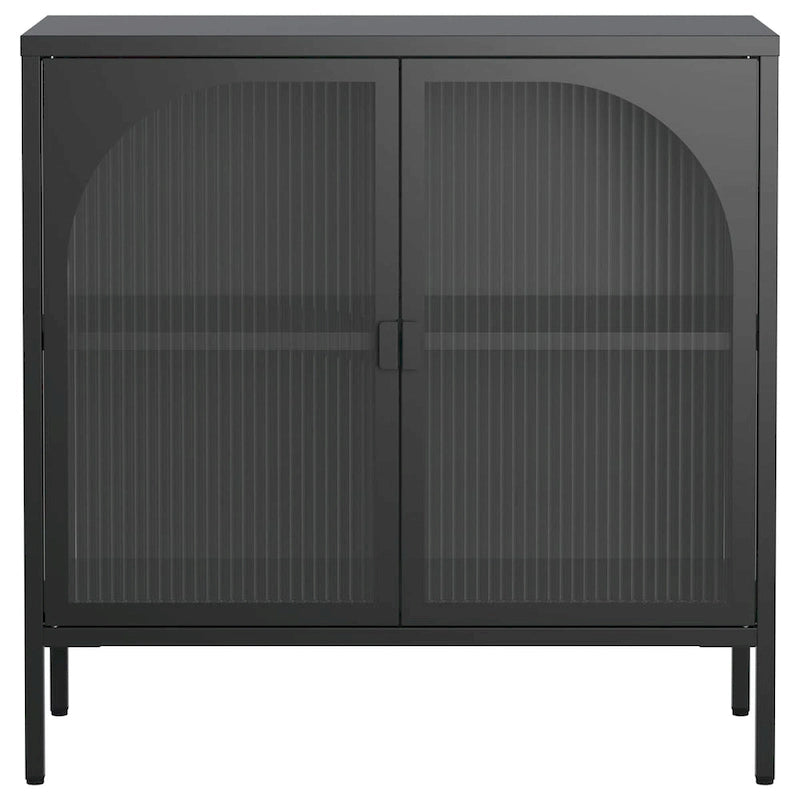 Buffet en métal, meuble de rangement d'appoint avec 2 portes vitrées, meuble bar à café avec étagères réglables, capacité de charge de 90 kg