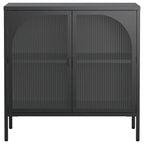 Buffet en métal, meuble de rangement d'appoint avec 2 portes vitrées, meuble bar à café avec étagères réglables, capacité de charge de 90 kg