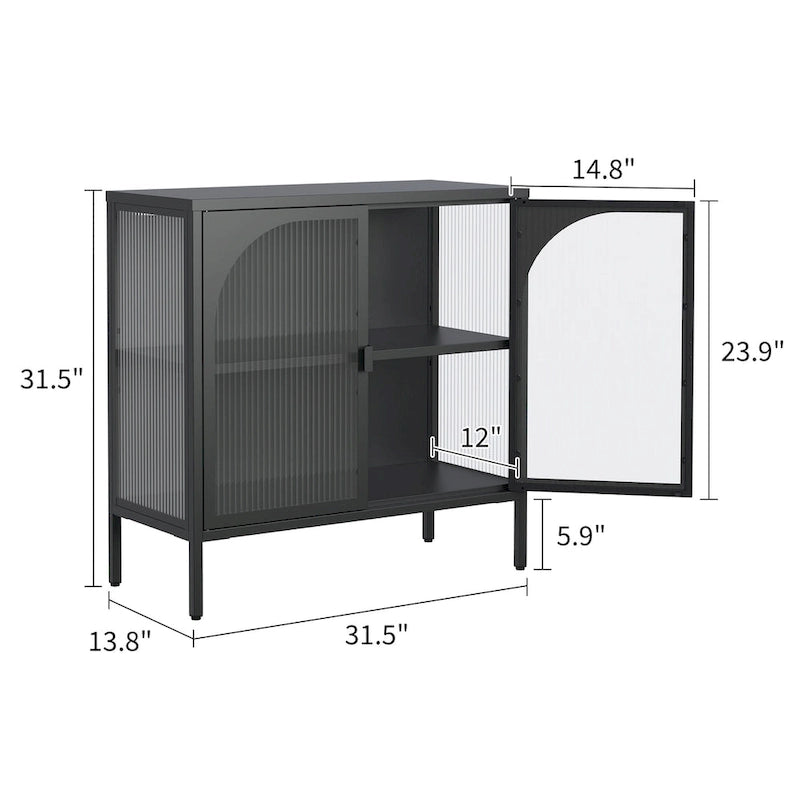 Buffet en métal, meuble de rangement d'appoint avec 2 portes vitrées, meuble bar à café avec étagères réglables, capacité de charge de 90 kg