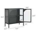 Buffet en métal, meuble de rangement d'appoint avec 2 portes vitrées, meuble bar à café avec étagères réglables, capacité de charge de 90 kg