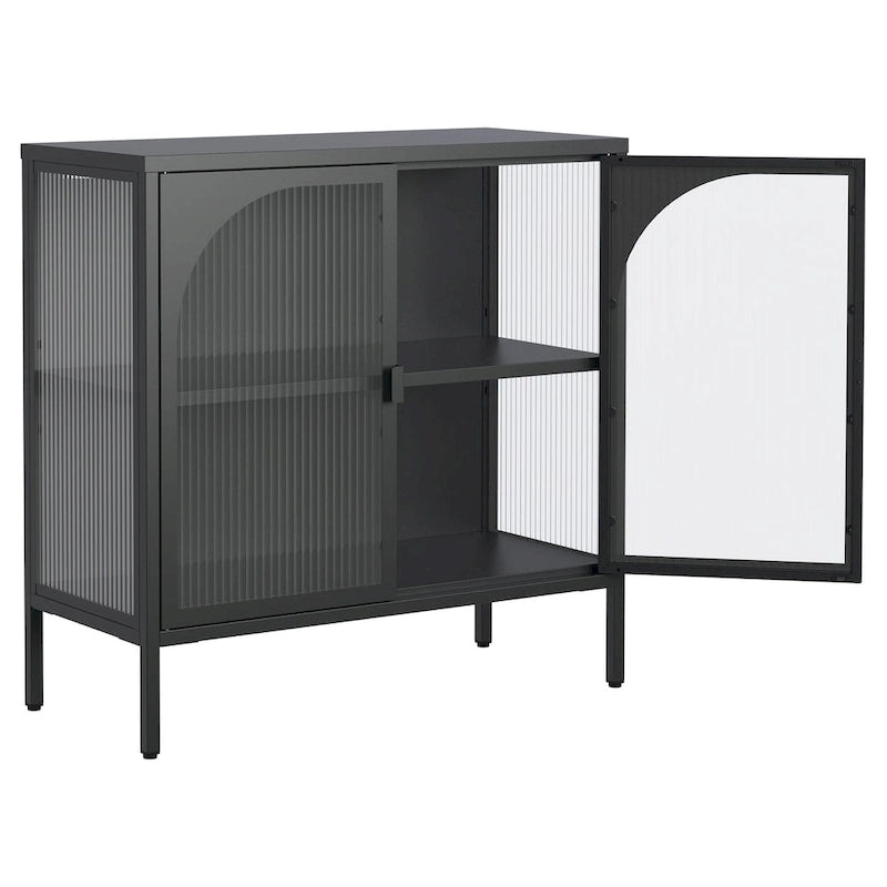 Buffet en métal, meuble de rangement d'appoint avec 2 portes vitrées, meuble bar à café avec étagères réglables, capacité de charge de 90 kg