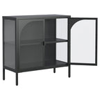 Buffet en métal, meuble de rangement d'appoint avec 2 portes vitrées, meuble bar à café avec étagères réglables, capacité de charge de 90 kg