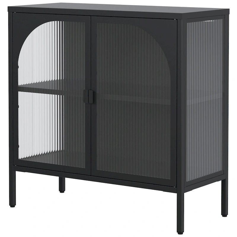 Buffet en métal, meuble de rangement d'appoint avec 2 portes vitrées, meuble bar à café avec étagères réglables, capacité de charge de 90 kg