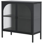 Buffet en métal, meuble de rangement d'appoint avec 2 portes vitrées, meuble bar à café avec étagères réglables, capacité de charge de 90 kg