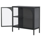 Buffet en métal, meuble de rangement d'appoint avec 2 portes vitrées, meuble bar à café avec étagères réglables, capacité de charge de 90 kg