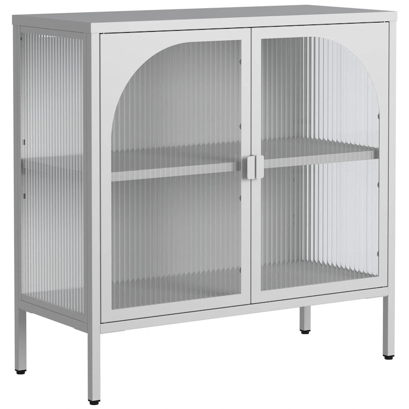 Buffet en métal, meuble de rangement d'appoint avec 2 portes vitrées, meuble bar à café avec étagères réglables, capacité de charge de 90 kg